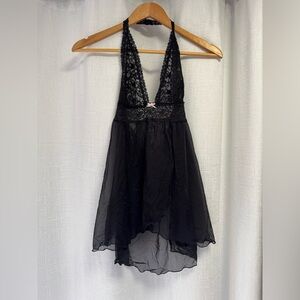 Victoria’s Secret The Lacie Black Lace Sheer Babydoll Halter Nightie Size M